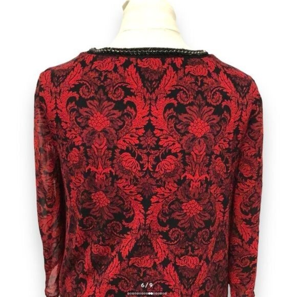 Roz & Ali Women’s Long Sleeve Split Neck Beaded Collar, Red, size L - Picture 5 of 8